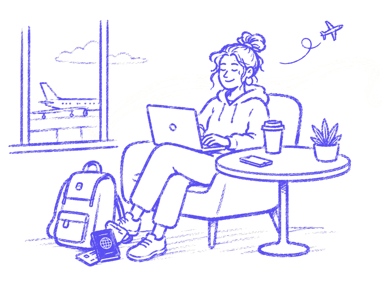 Traveller working while waiting for a flight